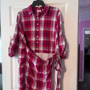 New York & Company Red Plaid Midi Dress